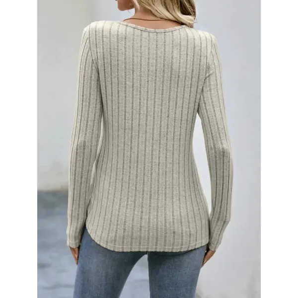 Autumn Winter Long Sleeve Top – Women’s Casual Irregular Solid Color Pullover with Street Style Buttons