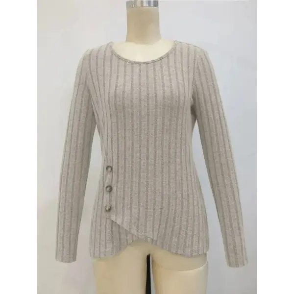 Autumn Winter Long Sleeve Top – Women’s Casual Irregular Solid Color Pullover with Street Style Buttons