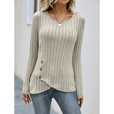 Autumn Winter Long Sleeve Top – Women’s Casual Irregular Solid Color Pullover with Street Style Buttons