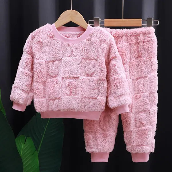 Autumn Winter Sleepwear Flannel Pajamas For Girls Boys Long Sleeve Tops + Pants Suits Fashion Home Clothing Baby Kid