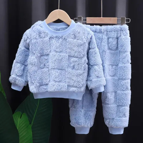 Autumn Winter Sleepwear Flannel Pajamas For Girls Boys Long Sleeve Tops + Pants Suits Fashion Home Clothing Baby Kid