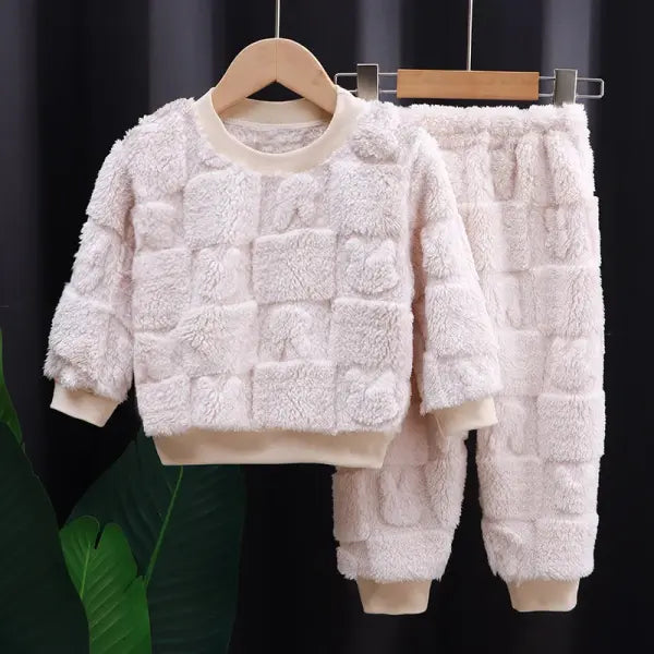 Autumn Winter Sleepwear Flannel Pajamas For Girls Boys Long Sleeve Tops + Pants Suits Fashion Home Clothing Baby Kid