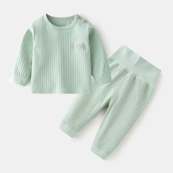 Autumn & Winter Baby Thermal Underwear Set – Warm Pajamas for Boys & Girls Colorful Sleepwear Kids Clothes - Green