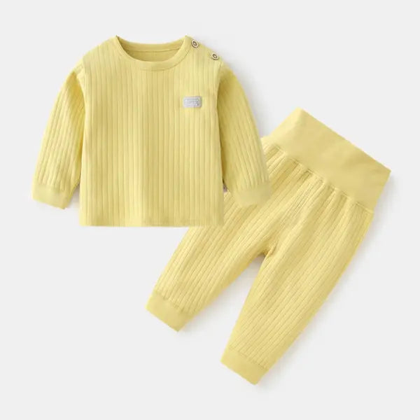 Autumn & Winter Baby Thermal Underwear Set – Warm Pajamas for Boys & Girls Colorful Sleepwear Kids Clothes - Yellow