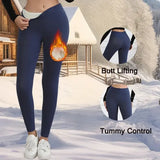 Autumn Winter High Waist Elastic Slim Fleece Leggings Warm Tights