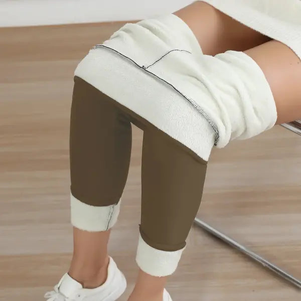 Autumn Winter High Waist Elastic Slim Fleece Leggings Warm Tights - S / Coffee / China Mainland