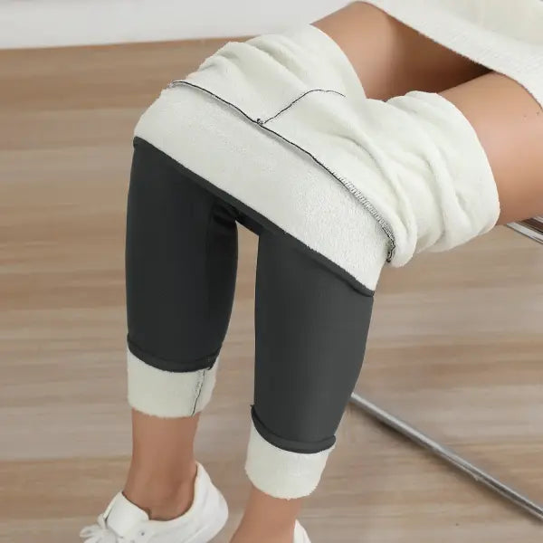 Autumn Winter High Waist Elastic Slim Fleece Leggings Warm Tights - XXL / Grey / China Mainland