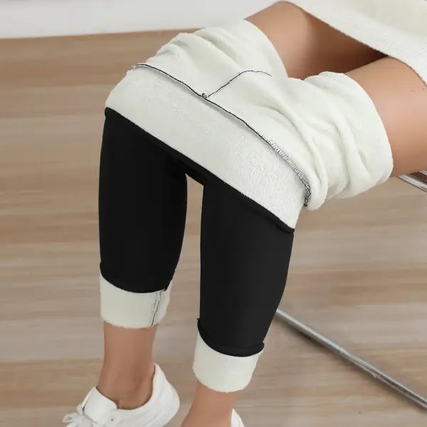 Autumn Winter High Waist Elastic Slim Fleece Leggings Warm Tights - XXL / Black / China Mainland
