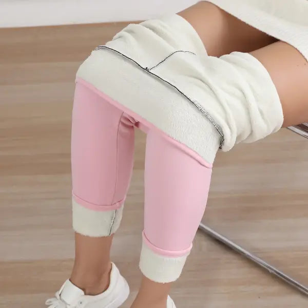 Autumn Winter High Waist Elastic Slim Fleece Leggings Warm Tights - M / Pink / China Mainland