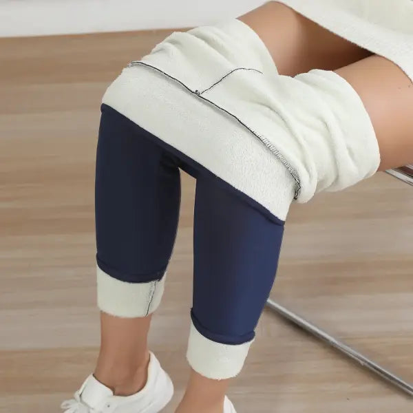 Autumn Winter High Waist Elastic Slim Fleece Leggings Warm Tights - L / Navy / China Mainland