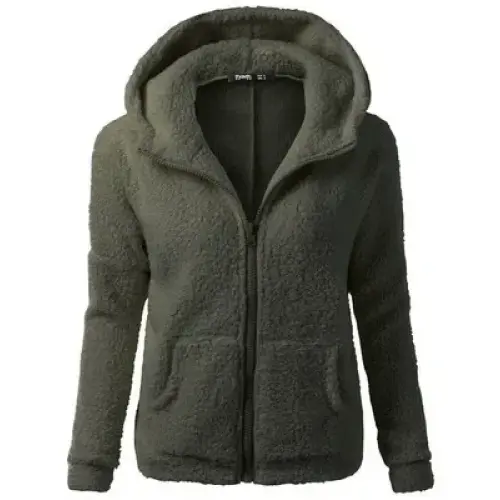 Liva Girl Fleece Hoodie with Zipper Closure and Regular Clothing Length - Army Green / XXL