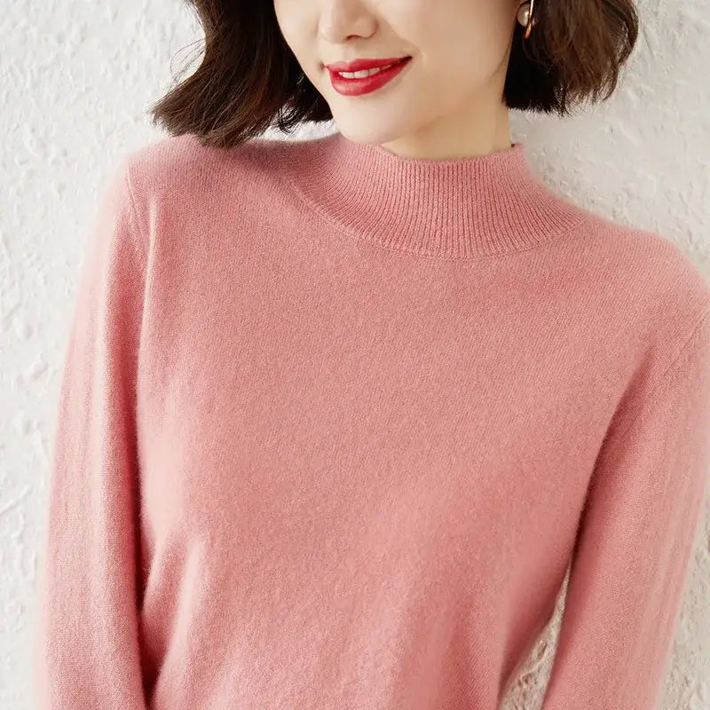 Autumn Winter Women Sweater Korean Fashion Warm Bottoming Shirts Half High Collar Basic Knitwear Solid Long Sleeve