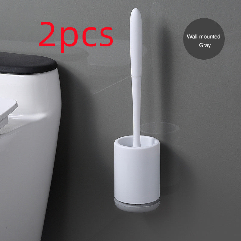 Non-stick Hair Soft Plastic Brush Head Toilet - Grey Wall mounted2pcs