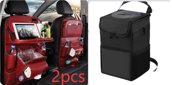 PU Leather Car Storage Hanging Bag with Tissue Box and Tray - Set2