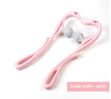 Multifunctional Manual Six-wheel Neck Massager Massage Relieve Roller Massage Tool - Swan pink