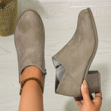 Chunky Heel Round Toe Ankle Boots in Soft Synthetic Material