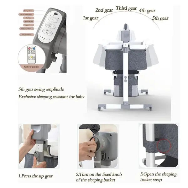 Baby Bassinet,Automatic Electric Rocking with Remote,Newborn Bedside Bassinet Foldable Travel Co-Sleeper for Infant