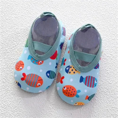 Boy Girl Water Shoes Cotton First Walkers Anti Slippery Beach Sneakers - blue fish / 18-24month(M)