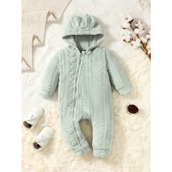 Baby Plaid Romper – Hooded Long Sleeve Plush Jumpsuit for Boys & Girls Winter Warm Bodysuit 3–24 Months - 212304005