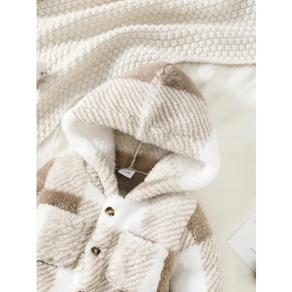 Baby Plaid Romper – Hooded Long Sleeve Plush Jumpsuit for Boys & Girls Winter Warm Bodysuit 3–24 Months