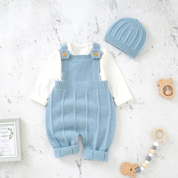 Baby Romper & Hat Set – Fashion Sleeveless Knitted Jumpsuits for Newborns & Toddlers Neutral Colors - 82W1132 / 3M