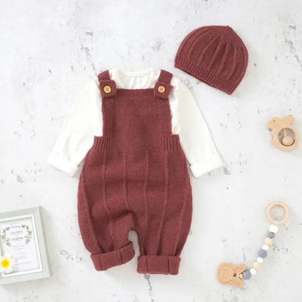 Baby Romper & Hat Set – Fashion Sleeveless Knitted Jumpsuits for Newborns & Toddlers Neutral Colors - 82W1132 2 / 9M