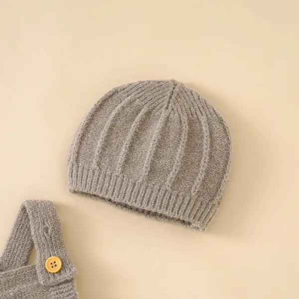 Baby Romper & Hat Set – Fashion Sleeveless Knitted Jumpsuits for Newborns & Toddlers Neutral Colors