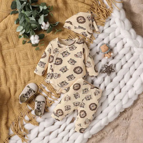 Baby Boys 2pcs Pantsuit Set – Soft Long Sleeve Newborn Outfit with Hat Casual Daily Autumn Wear - ZT1155-7-duose / 3-6M