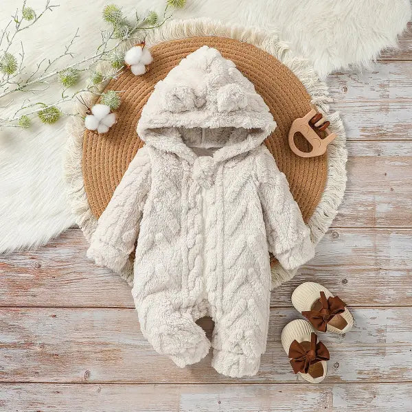 Baby Boys Winter Jumpsuit – Long Sleeve Plush Hoodie with Zipper Warm Newborn Clothes - ZT5980 / 0-1M