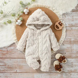 Baby Boys Winter Jumpsuit – Long Sleeve Plush Hoodie with Zipper Warm Newborn Clothes - ZT5980 / 0-1M
