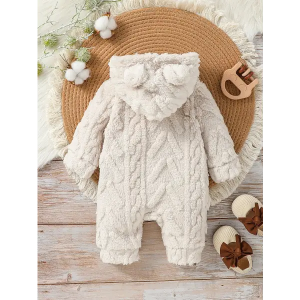 Baby Boys Winter Jumpsuit – Long Sleeve Plush Hoodie with Zipper Warm Newborn Clothes