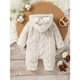 Baby Boys Winter Jumpsuit – Long Sleeve Plush Hoodie with Zipper Warm Newborn Clothes