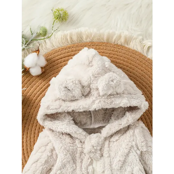 Baby Boys Winter Jumpsuit – Long Sleeve Plush Hoodie with Zipper Warm Newborn Clothes