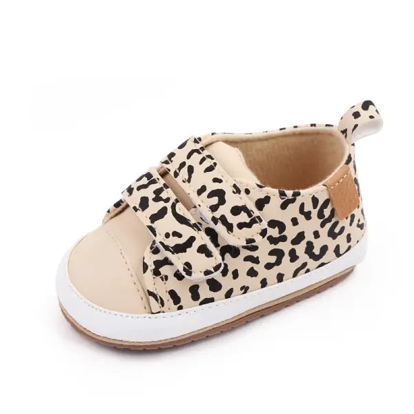 Baby Casual Sneakers 0–12M – Spring & Autumn Soft PU/TPR Sole Anti-Slip Toddler Shoes, - Leopard / 0-6 Months