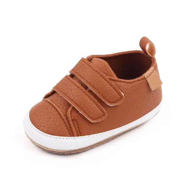 Baby Casual Sneakers 0–12M – Spring & Autumn Soft PU/TPR Sole Anti-Slip Toddler Shoes, - Brown / 7-12 Months
