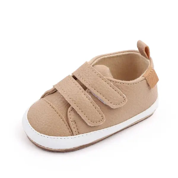 Baby Casual Sneakers 0–12M – Spring & Autumn Soft PU/TPR Sole Anti-Slip Toddler Shoes, - Khaki / 0-6 Months