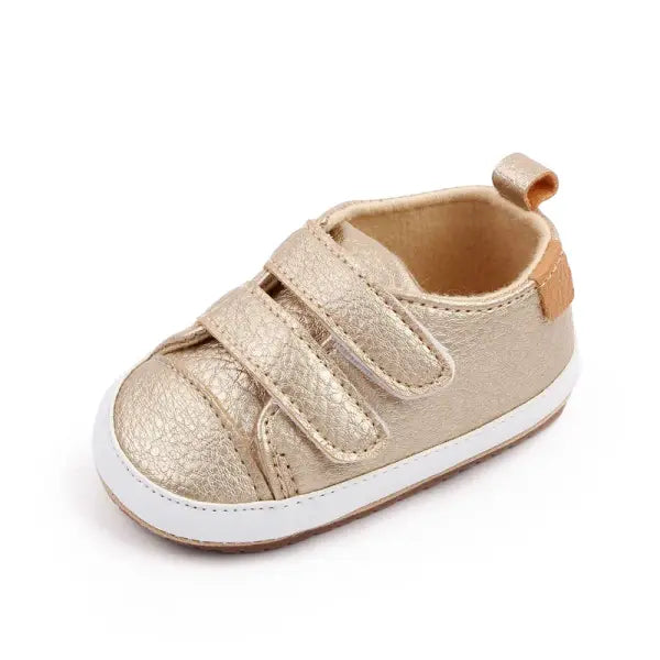 Baby Casual Sneakers 0–12M – Spring & Autumn Soft PU/TPR Sole Anti-Slip Toddler Shoes, - Gold / 7-12 Months