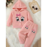 Baby Girl Cartoon Cat Fleece Hoodie & Pants Set – Long Sleeve Two-Piece Outfit for Spring & Autumn