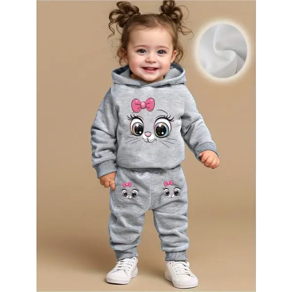 Baby Girl Cartoon Cat Fleece Hoodie & Pants Set – Long Sleeve Two-Piece Outfit for Spring & Autumn - TAX73B / 2-3Y