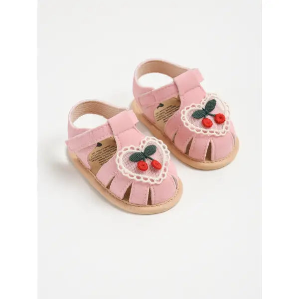 Baby Girl Summer Sandals – Cherry Cloth Sole First Walking Shoes for Newborns - Pink / 11cm(0-6 Months)