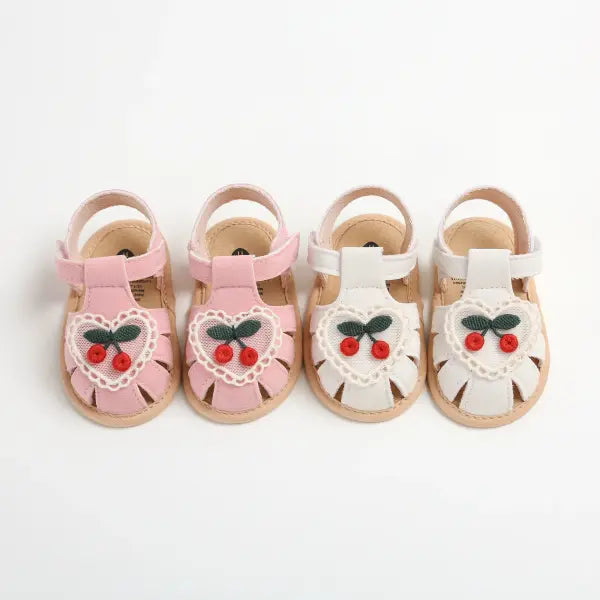 Baby Girl Summer Sandals – Cherry Cloth Sole First Walking Shoes for Newborns
