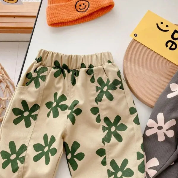 Baby Girl & Toddler Boy Retro Floral Cotton Pants – Autumn Wear