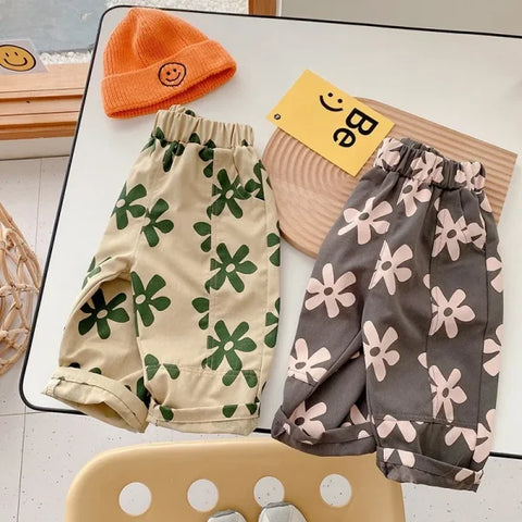 Baby Girl & Toddler Boy Retro Floral Cotton Pants – Autumn Wear