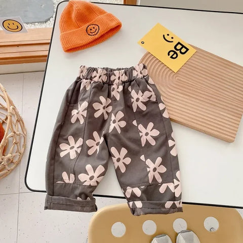 Baby Girl & Toddler Boy Retro Floral Cotton Pants – Autumn Wear
