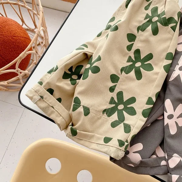 Baby Girl & Toddler Boy Retro Floral Cotton Pants – Autumn Wear