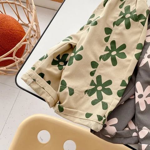 Baby Girl & Toddler Boy Retro Floral Cotton Pants – Autumn Wear