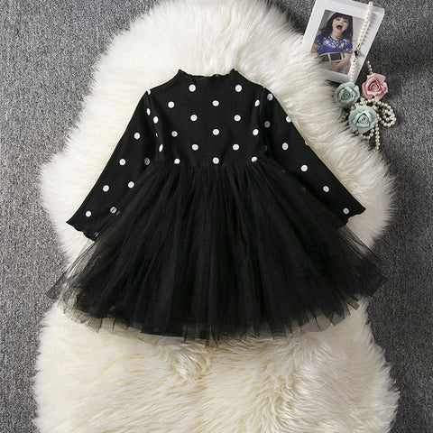 Baby Girls Long Sleeve Tutu Lace Dress - Newborn 1st Birthday Party & Christening Gown - Black / 100cm