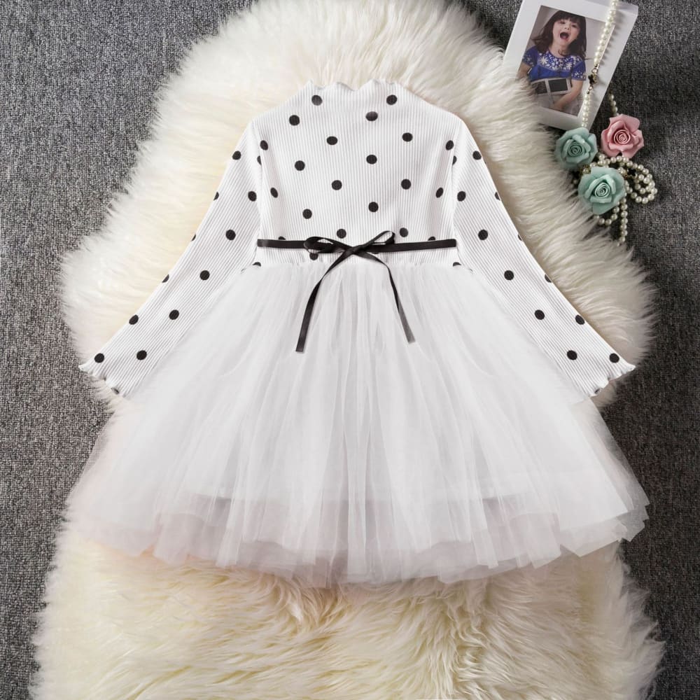 Baby Girls Long Sleeve Tutu Lace Dress - Newborn 1st Birthday Party & Christening Gown - White / 100cm