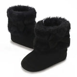 Baby Girls Winter Plush Snow Boots – Soft Sole Non-Slip Cotton Shoes with Cute Bow (0–18M)