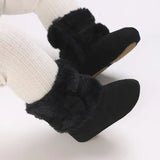 Baby Girls Winter Plush Snow Boots – Soft Sole Non-Slip Cotton Shoes with Cute Bow (0–18M)